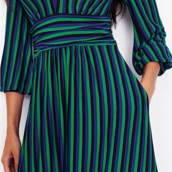 Boden LIKE NEW Vibrant Green and Blue Long Sleeve Dress - Picture 2 of 5
